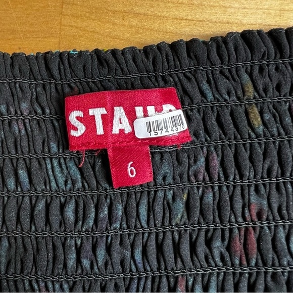 Staud Josephine Black Printed Multicolor Crepe Long Sleeve Sweetheart Top Size 6 - Picture 10 of 13